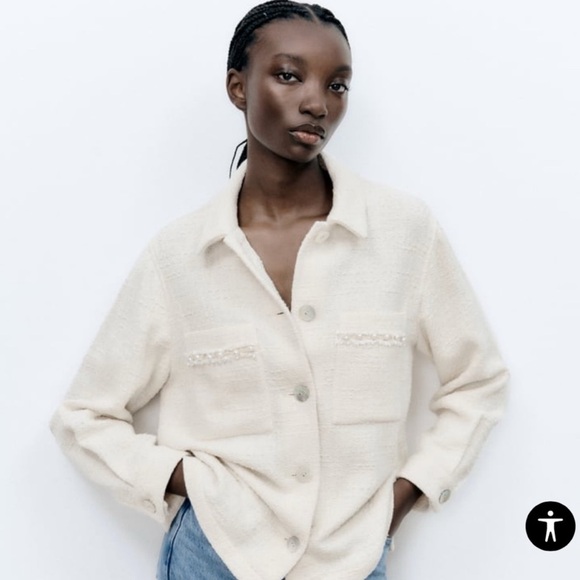 NWT Zara PEARLS TEXTURED JACKET Size M - Picture 1 of 8
